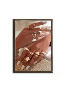 4 Stück/Set, wahlweise mit Rahmen, Leinwanddruck, moderner Retro-Stil, Schwarz, Goldschmuck, Goldzähne, geflochtenes Haar, übertriebene Lippen, Vintage-Kunst, Raumdekoration, Wandkunstposter, Wohnzimmer Sofa Hintergrunddekor, Flur Korridor Dekoration, Heimdekoration, Schlafzimmerdekoration, Badezimmerdekoration, Raumdekoration, Bürodekoration, Schuldekoration, Kunstgeschenk, PVC-Rohrverpackung