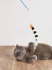 1 件室内外弹性毛绒毛毛虫逗猫棒