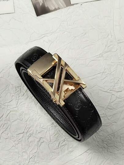 Men's Embossed Real Leather Belt With Alloy Buckle, Length 120cm/47.24inch, Fashion Accessory For Casual Jeans, Adjustable, Ideal Gift