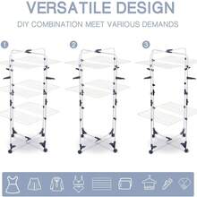 Tendedero Kingrack, secador de ropa de 3 niveles plegable para interiores con ruedas y 4 ganchos, de metal, color blanco - Multicolor - Ver 4