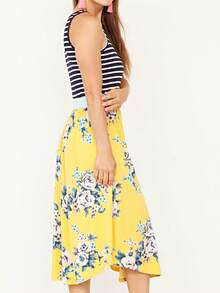 Boho Vintage Magenta Ivory Coral Pink Yellow Stripe  Band Trim Midi  Swing Southern Dress | Small-3 XL Plus - 芥末黃 - 查看 7