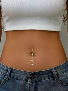 1 件时尚长款蝴蝶圆形合成锆石肚脐环，适合女士，身体穿孔派对饰品 - 蝴蝶 - 查看 1