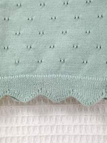 Infant Girl Lightweight Hollow-Out Floral Pattern Button Up Long Sleeve Knit Cardigan - Cadet Blue - View 5