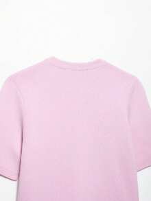 DEEKA Spring/Summer New Fashion Women Casual Simple Versatile Short Sleeve Knit Top And Mini Skirt Set - Pink - View 8