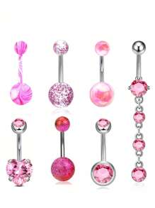 1 Set (7pcs) White Stone Butterfly Zirconia Navel Rings, Women Belly Button Piercing Crystal Navel Studs Body Jewelry Set