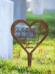 1pc Rustic Heart-Shaped Tombstone Memorial - Metal Grave Marker With Inscription, Freestanding Outdoor Cemetery & Garden Decor For Mother's Day, Weather-Resistant No Electricity Needed