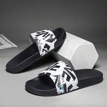 夏季男士涂鸦印花家居拖鞋，室内户外沙滩人字拖，休闲黑色大码软底情侣凉鞋【涂鸦图案随机】