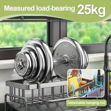 1 Stück 23*9*10cm Anti-Rost Edelstahl Schwamm Aufbewahrungsbox, Multifunktion, wasserdicht, Metall Küchenorganizer Regal mit abnehmbarem Geschirrtuchhalter, Bürstenhalter, Seifenspender, geeignet für Haushaltsspüle und Abtropfkorb, Schrank, Outdoor Lagerung Rack, stilvoller Küchenorganizer