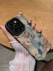 Hoa 1 chiếc Ốp lưng điện thoại bằng da giả mềm họa tiết hoa màu hồng và xanh cổ điển, tương thích với Apple và các mẫu 15/15 PLUS/15 PRO/15 PRO MAX - Nhiều màu - Xem 3