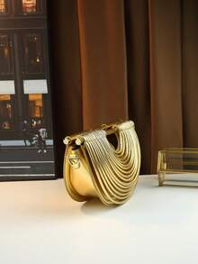 Nudelelement-tygväska, dumplingformad handväska, damaxelväska, axelväska - Guld - Visa 6