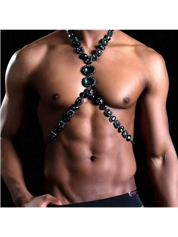 Sexy Lingerie Accessories,Sexy Body Chain For Women, Men & Crossdressers – Acrylic European And American Men, Women And Transgender People Body Chain, Summer Beach Bikini Green Rhinestone Chest Chain, Sexy And Luxurious Crystal Bra Chain For Nightclub Parties, Men.