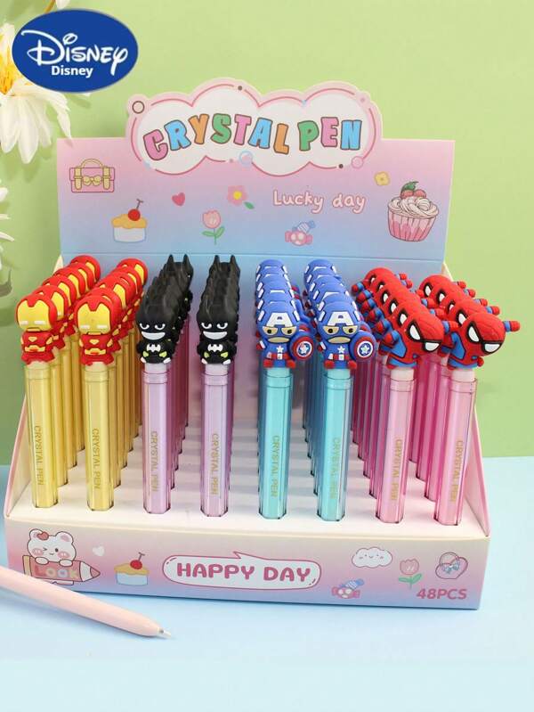 Disney 36pcs Disney Marvel Avengers Crystal Gradient Gel Pen - Officially Licensed Superhero Design With Soft Silicone Head & Mini Figure Charm, 0.5mm Quick-Dry Non-Smudge Ink For Office/Signing (//Spider-Man), Collectible Anime Writing Tool With Long-Lasting Performance - Premium Gift For Marvel Fans