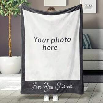 Customized Photo Flannel Blanket - Personalized Gift With "Forever Loving You" Text, Soft White Vintage Design, Suitable For Family, Friends, Pets - Comfortable Blanket For Home, Bed, Sofa, Personalized Blanket, All Season