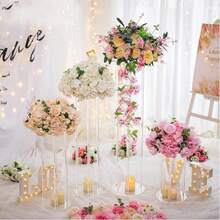 1pc Acrylic Flower Stand, Transparent Column Vase Holder - Geometric Center Decor For Wedding, Tabletop Flower Rack, Outdoor Decoration, Home Gathering, Wedding Party Decor, Silk Flower Arrangement Wedding Stage Decor, Home Floral Stand