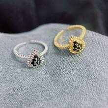 1 pieza Anillo abierto ajustable con gota de agua y cristal de fantasía bohemio, joya de mujer de oro y plata como regalo - anillo de gota de agua - Ver 11