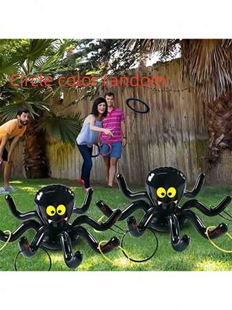 Halloween Party Inflatable Throwing Game Set - Octopus And Spider Ring, Made Of Latex, Perfect For Holiday Parties