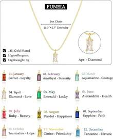 FUNEIA Women 14K Gold Plated Emerald Birthstone Necklace Women Mothers Dainty Gold Necklace Blue Green Cubic Zirconia Pendant Necklace Birthday Gifts Women Jewelry - 04. 四月(鑽石) - 查看 5