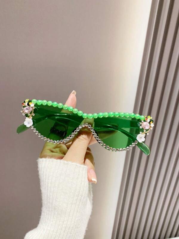 1 Peça Óculos da Moda com Strass em Formato de Olho de Gato para Mulheres, Fotografia de Rua, Adequado para Dia dos Namorados, Casamento, Pedido de Casamento, Festa