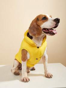 1pc Solid Color Winter Padded Pet Jacket, Windproof Outdoor Coat For Large Dogs Like Golden Retriever - Yellow - View 6