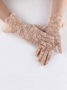 1双女士蕾丝花朵优雅性感手套，适合晚会和茶会 - 彩色 - 查看 6
