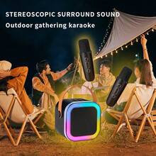 1 件迷你卡拉 OK 机，带 2 个无线麦克风，便携式无线 RGB 照明扬声器套装，家庭卡拉 OK 系统，手持卡拉 OK 麦克风扬声器，适用于家庭聚会、生日、宿舍、返校、学校活动、教室、学生礼物、音乐课、氛围激活器