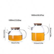 1pc Glass Teapot With Bamboo & Stainless Steel Lid, Large Capacity Cold Brew Tea Pot With Infuser, Suitable For Hot/Iced Tea Back To School - Multicolor - View 2