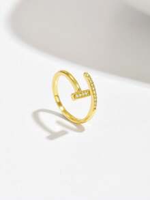 18K镀铜锆石指甲设计戒指，优雅可爱，适合派对和日常佩戴 - 金色 - 查看 3