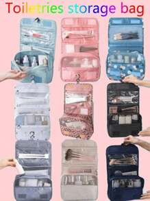 1pc Hanging Toiletry Bag, Bathroom Storage Bag, Toiletries Organizer, Cosmetic Storage Bag, Multi-Function Organizer Bag For Eye Shadow, Mirror, Eyeliner, Lip Gloss, Skin Care Products, Toothbrush, Toothbrush Cup, Soap, Shampoo, Comb, Watch, Mobile Phone, Necklace, Jewelry, Digital Product Storage, Travel Essentials, Holiday Organizer, Bathroom Essentials.