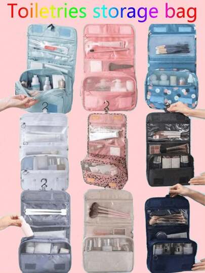 1pc Hanging Toiletry Bag, Bathroom Storage Bag, Toiletries Organizer, Cosmetic Storage Bag, Multi-Function Organizer Bag For Eye Shadow, Mirror, Eyeliner, Lip Gloss, Skin Care Products, Toothbrush, Toothbrush Cup, Soap, Shampoo, Comb, Watch, Mobile Phone, Necklace, Jewelry, Digital Product Storage, Travel Essentials, Holiday Organizer, Bathroom Essentials.
