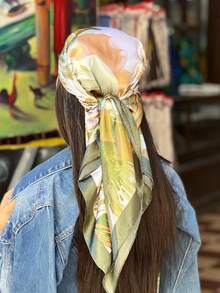 1 件女式波西米亚优雅扎染花卉印花头巾围巾，时尚奢华披肩头巾防晒，适合春夏季，适合日常穿着和外出时尚发饰波西米亚风发带，头巾秋冬头带女士度假装 - 綠色 - 查看 2