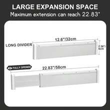 HiYZ Expandable Drawer Dividers - 12.6-22.8'' Adjustable Drawers Organizers For Kitchen Utensils, Drawer Separators In Bedroom, Dresser, Office, Bathroom, Fridge, 3 Pack Long Dividers-Gray