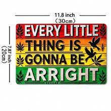 Vintage Rasta-Inspired Metal Sign "Every Little Thing Is Gonna Be Alright" - Reggae Wall Art For Home, Office, Garden, Bar, Cafe - Durable Iron Decor With Colorful Leaf Motifs, Easy To Hang, Office Decoration | Vintage Rasta Design | Durable Metal Sign, Rastafarian Decor - A - View 2