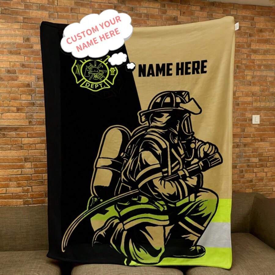 1 pièce Couverture en polyester personnalisable sur le thème des pompiers - Nom personnalisé, tissu tricoté doux, convient pour le fauteuil de bureau, le canapé, le lit. Couverture chaude, idéale pour le camping, cadeau de vacances
