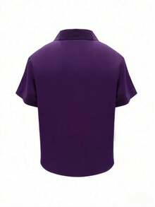 Blusa de manga corta sencilla para mujer, casual de verano y vacaciones - Morado - Ver 2