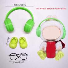 3pcs Doll Plastics Headphones Glasses Shoes, Compatible With Labubu Dress Up Accessories - Multicolor - View 3