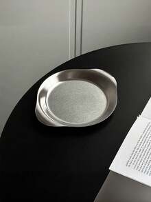 1 pièce Plateau rond en acier inoxydable à double poignée, plateau de service pour les collations, le café, le thé, les desserts dans le style de café