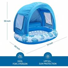 Floating Island Pool Float With Canopy2Person Extra Large Inflatable Water Float UPF50+ Sun Protection Builtin Cup Holders Blue 70" X 60" - Blue - View 4