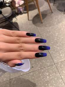 1 件全新渐变色美甲贴纸，全覆盖指甲贴，防水可剥离指甲贴，女士美甲，自粘指甲贴，易于使用，适合节日、派对装饰、生日礼物 - 藍色 - 查看 8