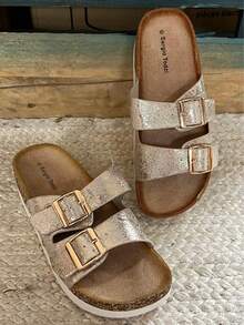 Sandalias casuales de mujer con diseño de hebilla ajustable - Dorado - Ver 5