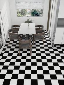 1卷（40*100厘米）黑白格子浴室卫生间地贴，自粘防滑浴室地砖，厨房地贴，自粘家居装饰防水地板贴，易于安装墙面艺术卧室装饰