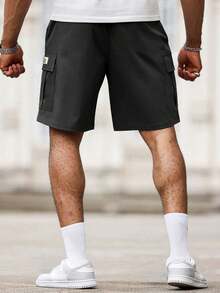 [Spring/Summer] Men's Solid Cargo Shorts With Multi Pockets, Casual Drawstring Shorts For Summer - Black - View 4
