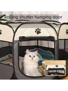 1 Pc Brown Pet Enclosure, Octagonal Cage, Dog And Cat House, Dog Bed, Dog Mat, Cat Delivery Room, Moving Transition Adaptation Room, Oxford Cloth Breathable Mesh, Steel Wire Support, No Deformation, Open For Use, No Installation Required, Foldable Storage, Easy To Clean Pet Supplies