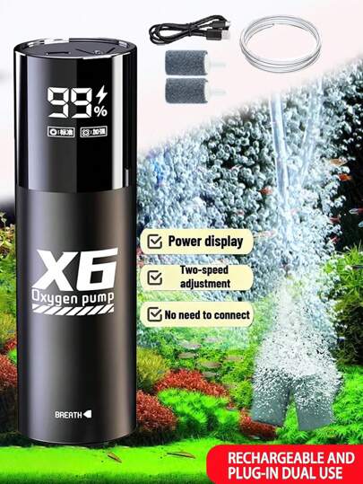 Bomba de oxígeno recargable por USB con 2 discos de aire para pesca al aire libre/Aiumium, portátil, silenciosa, larga duración de la batería A Accesorios de acuario para la pesca nocturna y la cría de peces