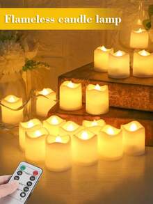12pcs Flameless Candle Lights With Remote Control And Timer, Realistic Flickering LED Tea Lights, Battery Powered (Batteries Included), 200 Hour Runtime, Home Decor, Holiday Party, Garden, Wedding, Proposal - trắng - Xem 2