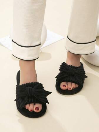 女士蝴蝶记忆泡沫露趾毛绒拖鞋毛绒软底室内家居鞋