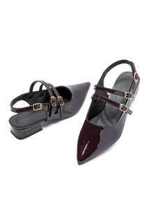 DareSee Women's Pointed Toe Low Heel Slingback Mules Backstrap Mary Jane Flats, Black MusicFest Y2KFest Back To School Autumn Winter Gifts - Mosaic Brown - View 10