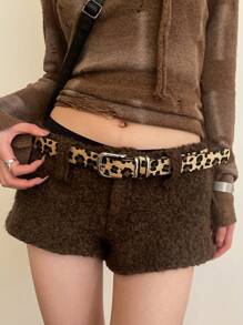 1pc Women Multicolor Faux Leather Personalized Waist Belt, Unique Design Leopard Print Fashionable Skinny Casual Belt, Suitable For Jeans, Music Festival, Party, And Gathering Summer, School Fall, Autumn, Halloween