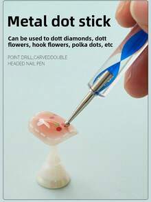 5支双头亚克力硅胶美甲笔套装，包括金属水钻点钻笔、大理石纹理笔、浮雕笔、软陶水钻点钻笔和不锈钢美甲点钻笔 - 彩色 - 查看 4