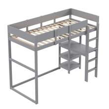 Sairedel Letto a soppalco con contenitore 90 x 200 cm, struttura letto in legno massello di pino con rete a doghe, letto per bambini e ragazzi grigio