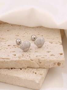 1pair Stainless Steel Mini Shell Stud Earrings For Women Fashion Screw Ball Earring Tragus Cartilage Ear Piercing Waterproof Jewelry